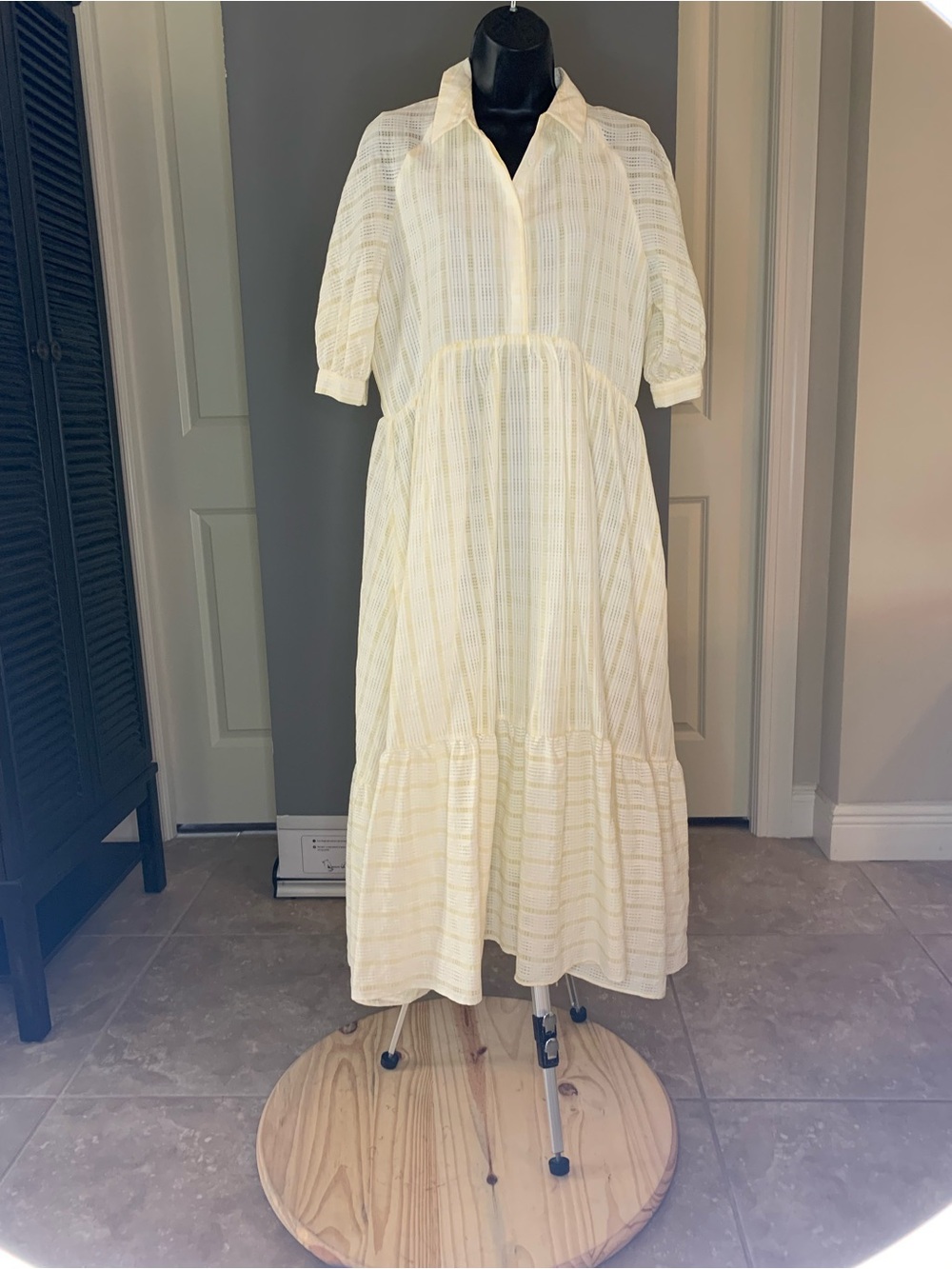 English Factory Pale Yellow Tiered Maxi Shirt Dress